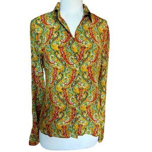 Pure Joy | Women's Yellow & Red Paisley Print 100% Silk Blouse Size Small